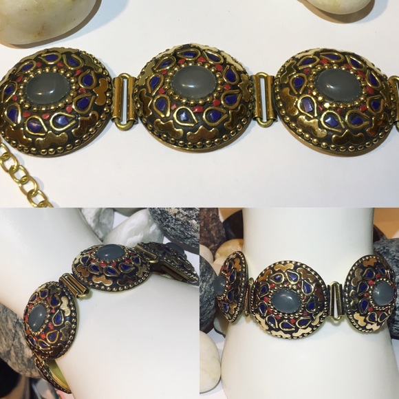 🆒 Rose Quartz Lapis Lazuli Turkish Brass Bracelet - Picture 3 of 6